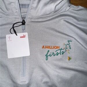 Puma Light Gray Performance Jacket with Green & Orange Embroidery